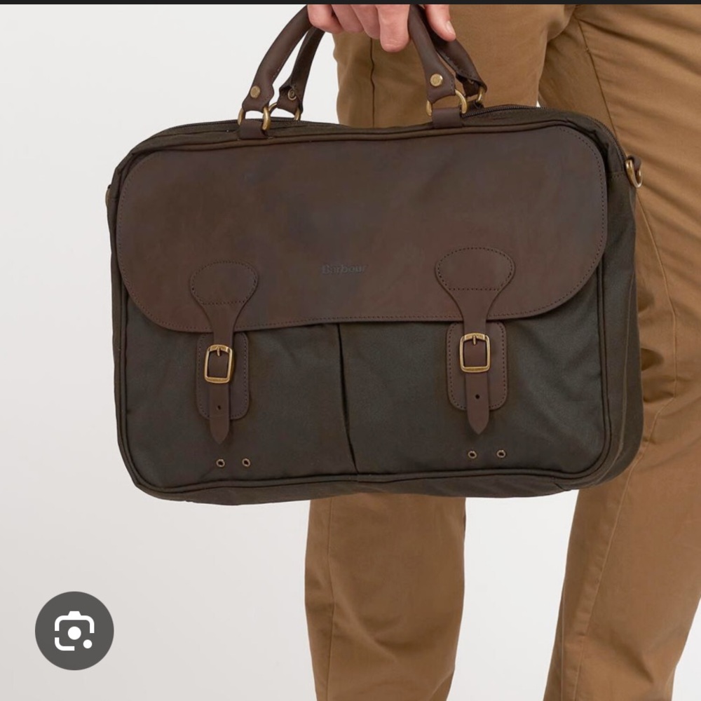 Barbour Waxed Leather Briefcase - Olive and Brown